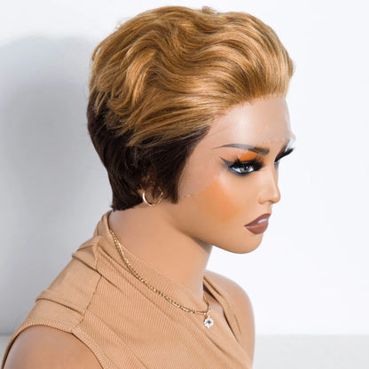 Rebecca Ombre Blonde Short Pixie Cut Slicked Back Bob Lace Front 100% Human Hair Wig For Women Brazilian Remy Hair Daily Wigs