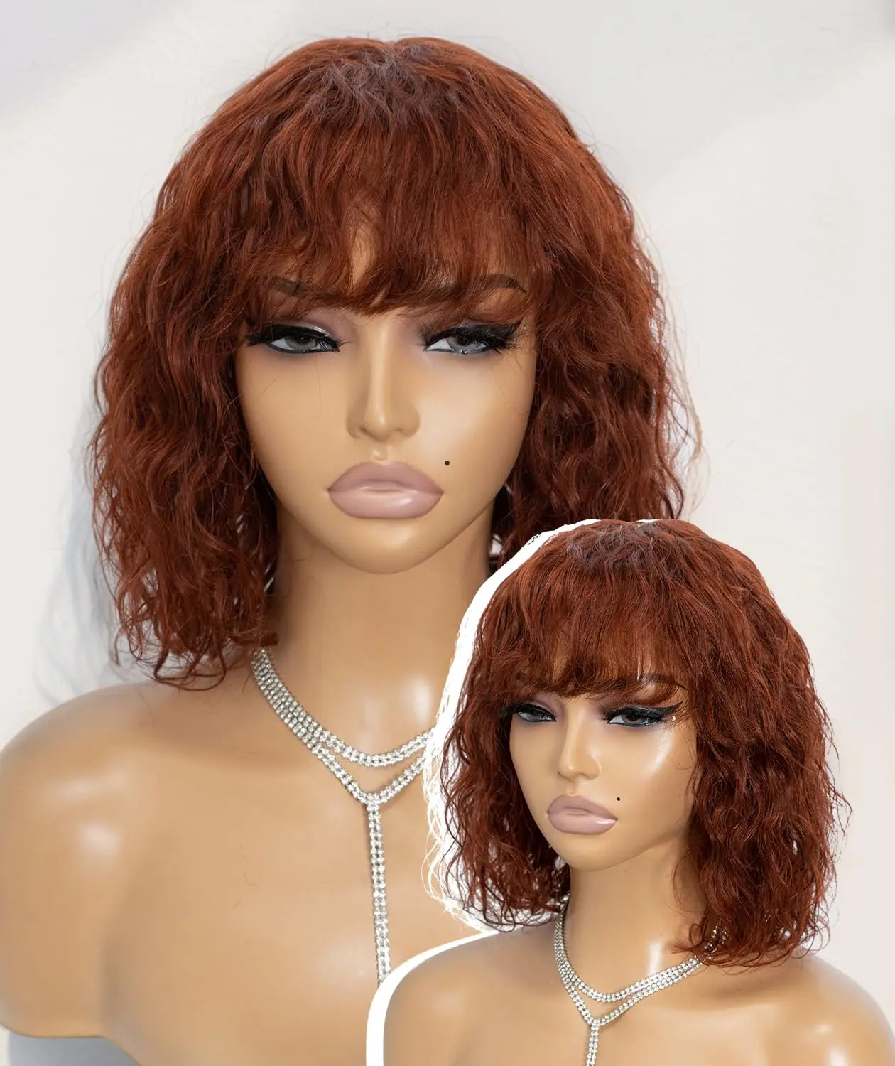 QVR Kinky Curly Human Hair Wig with Bangs Fluffy Afro Curly Bob Wig for Women Wear and Go Glueless Curly Wigs for Black Women