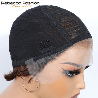 Rebecca Ombre Blonde Short Pixie Cut Slicked Back Bob Lace Front 100% Human Hair Wig For Women Brazilian Remy Hair Daily Wigs