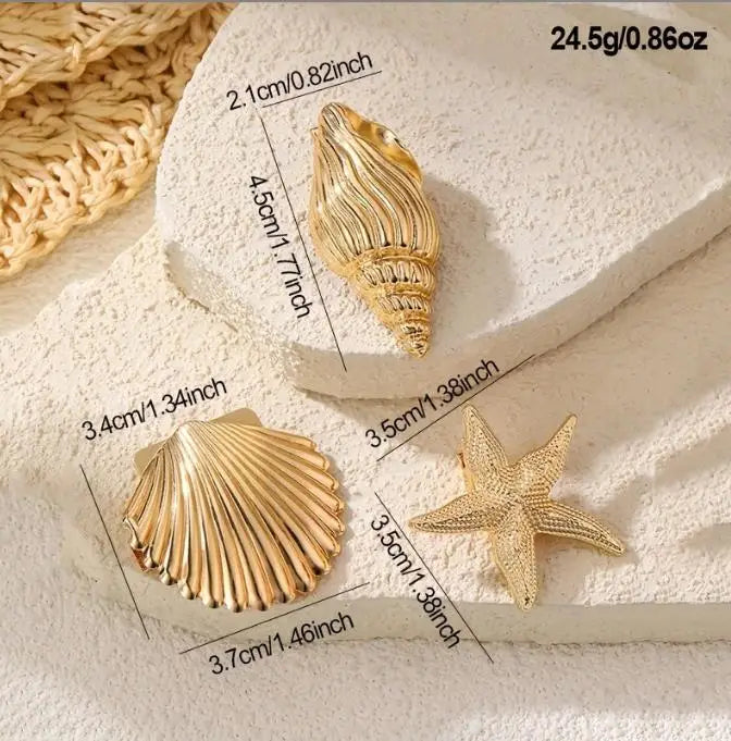 New Fashionable Europe and America Golden Starfish Shell Duckbill Hair Clip for Women Elastic Girl Hair Accessories Headwear