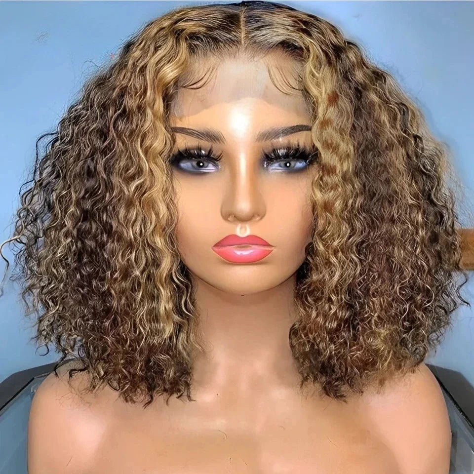 Deep Curly Human Hair Wig for Black Women Highlight Deep Wave T Lace Wigs Middle Part Lace Glueless Wigs Human Hair Water Wave