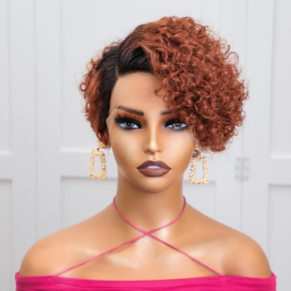 Rebecca Ginger #350 Short Bob Wig Pixie Cut Wig Curly Human Hair Wigs For Women 13x6x1 Lace Front Peruvian Deep Wave Lace Wig