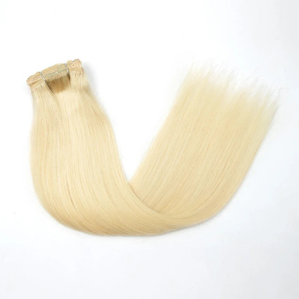 Honey Blonde#613 Human Hair 7 Pcs Clips In Extensions Straight Double Weft Hair Extensions For Women Brazilian Remy Hair 24"