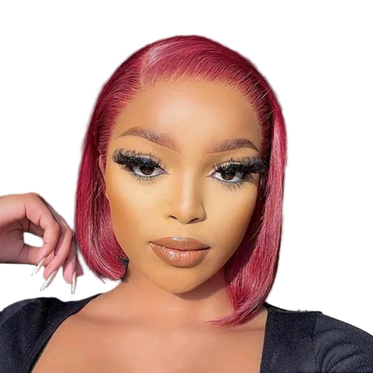 99J Burgendy Short Bob Side Part Straight Bob Human Hair Wig Straight Short Bob Wig Straight Human Hair Wig Wear And Go Glueless