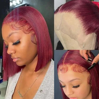 Rose Pink Hair Bob Wig Straight Human Hair Wig Human Hair Blonde 613 Lace Front Wig 100% Human Hair 180% Density Brazilian Hair