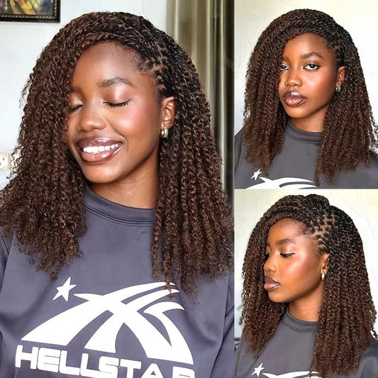 QVR Dark Brown Afro kinky Bulk Hair Extensions For Braiding Dreadlock Afro Kinky Curly Human Hair No Attachment 50grams/Pack