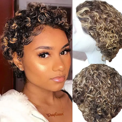 Brazilian Human Hair Wig For Black Women Afro Curly Pixie Bob Short Preplucked Hairline 13X1 Hd Lace Front Bob Water Wave Wig