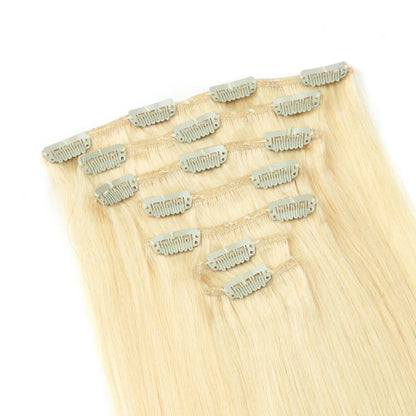 Honey Blonde#613 Human Hair 7 Pcs Clips In Extensions Straight Double Weft Hair Extensions For Women Brazilian Remy Hair 24"