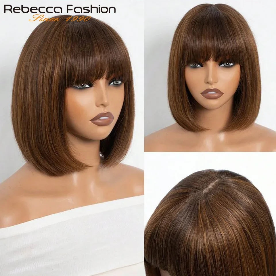 3X1 Middle Part Lace Wig Bob Wigs Bone Straight Human Hair Wigs With Bangs Short Bob Human Hair Wigs