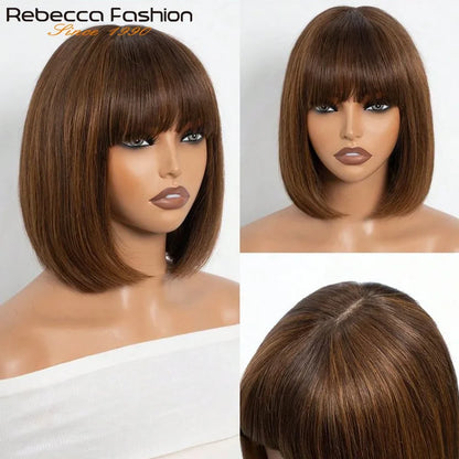 3X1 Middle Part Lace Wig Bob Wigs Bone Straight Human Hair Wigs With Bangs Short Bob Human Hair Wigs