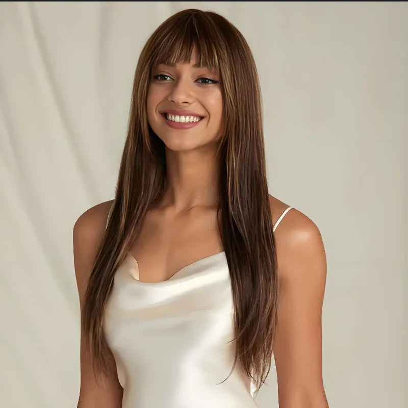 Rebecca Straight Human Hair Wigs With Bangs Full Machine Made Wigs Blonde Wig Colored Wigs P4/30/27 Peruvian Remy Hair Wig