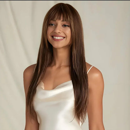 Rebecca Straight Human Hair Wigs With Bangs Full Machine Made Wigs Blonde Wig Colored Wigs P4/30/27 Peruvian Remy Hair Wig