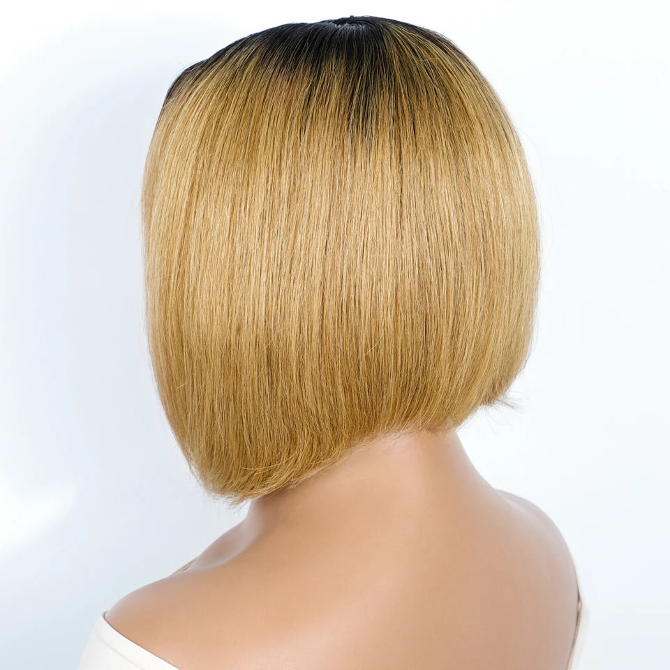 RitzWigs Ombre Blonde Short Bob Wig – 4x1 Part Lace, Brazilian Remy Human Hair