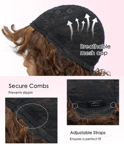 QVR Kinky Curly Human Hair Wig with Bangs Fluffy Afro Curly Bob Wig for Women Wear and Go Glueless Curly Wigs for Black Women