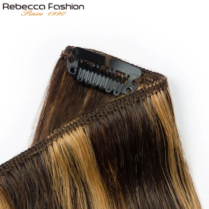 Clip In Hair Extensions Human Hair Clip In For Women Straight Double Weft Hair Extensions 7pcs/Set P4/27 Brown Honey Blonde 613