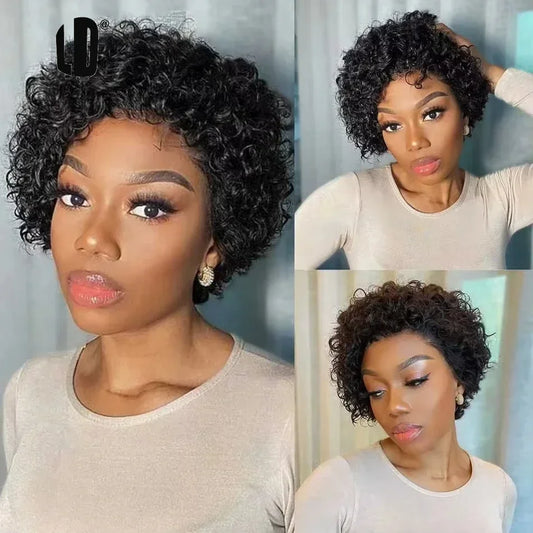 Brazilian Human Hair Wig For Black Women Afro Curly Pixie Bob Short Preplucked Hairline 13X1 Hd Lace Front Bob Water Wave Wig