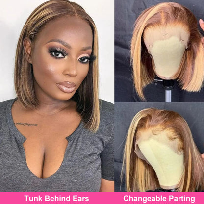 13x4 Transparent Lace Front Bob Wig Human Hair Ombre Honey Blonde 13x4 Wigs 10-16inch  4/27 Colored Transparent Frontal Lace Wig