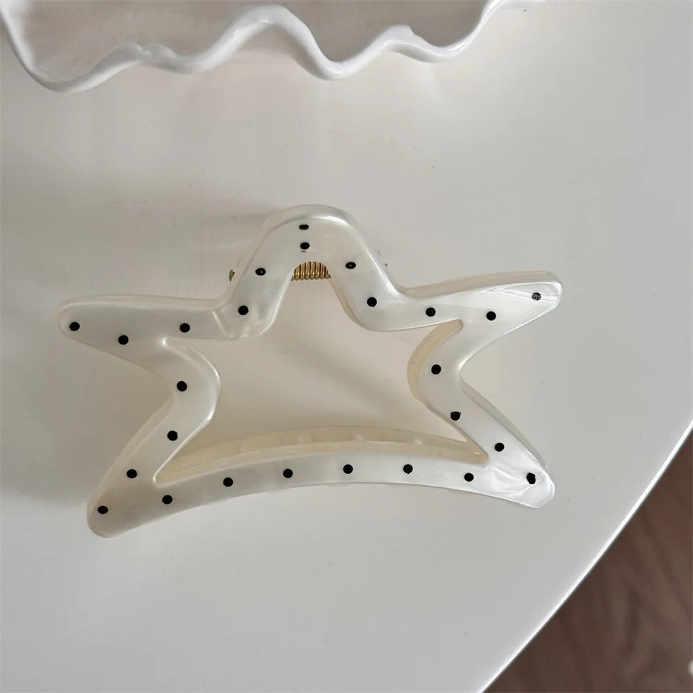 France Style Women Senior Large Black Wave Dot Design Hair Claw Barrettes Girl Fashion Hair Clip Sweet Hair Accessories Headwear