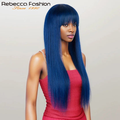 Reddish Brown Bangs Wigs Human Hair Wig Easy Brown Straight Human Hair Wigs with Bangs Affordable Layer Cut Straight Hair Wigs