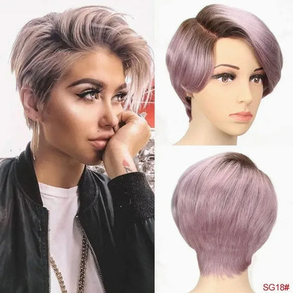 Rebecca Short Pixie Bob T Part Lace Front Human Hair Wigs For Women Peruvian Remy Hair Ombre Blonde 613 Glueless HD Lace Wigs