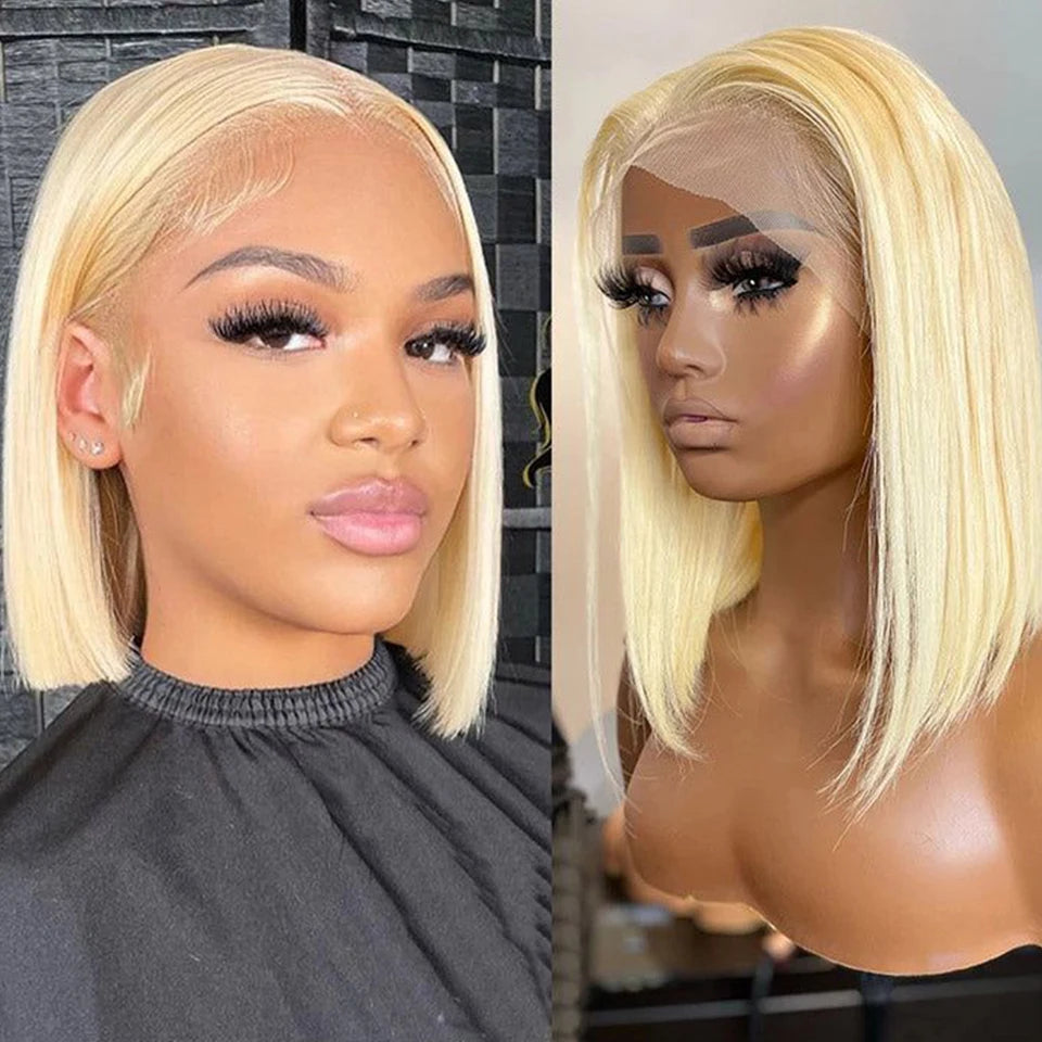 Rebecca Ombre Pink Transparent Short T Lace Bob Human Hair Wigs Peruvian Straight 13x5x1 Lace Front Wig For Women Pre Plucked