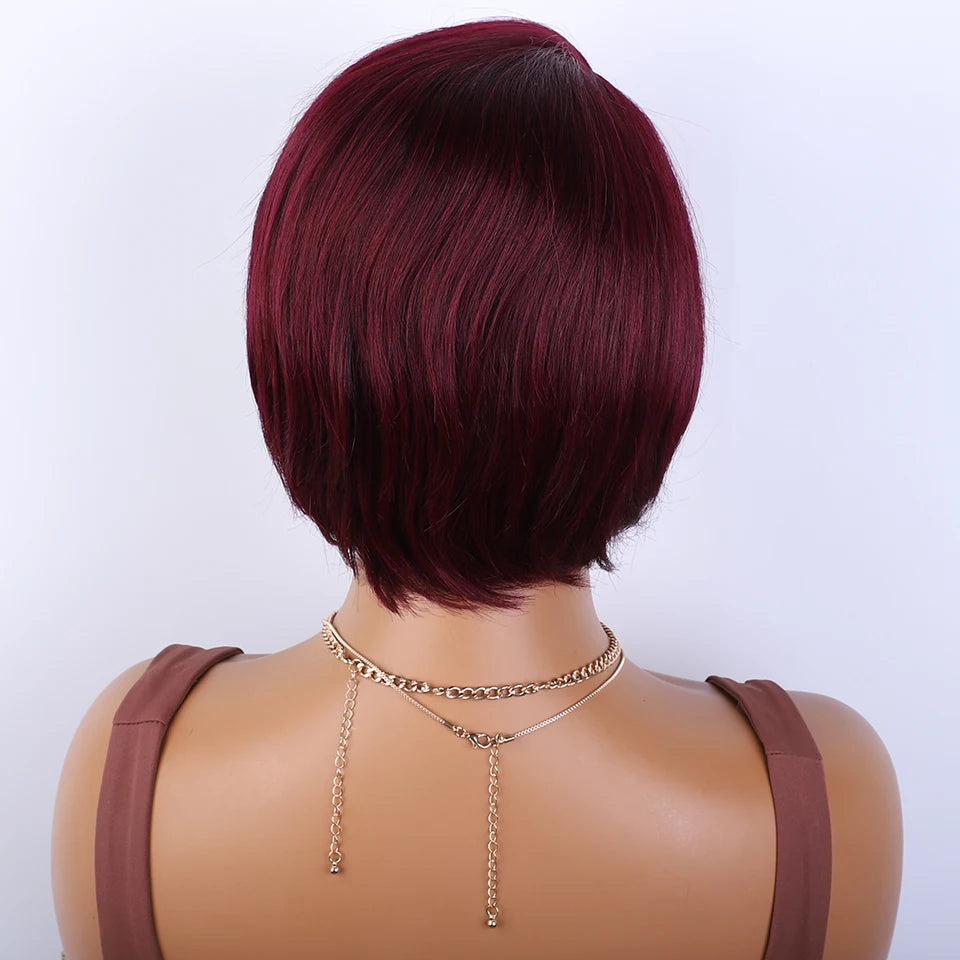 99J Burgendy Short Bob Side Part Straight Bob Human Hair Wig Straight Short Bob Wig Straight Human Hair Wig Wear And Go Glueless