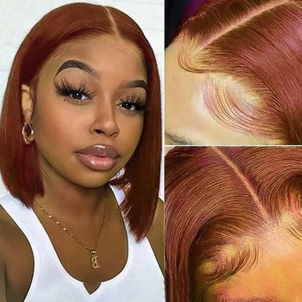 Rose Pink Hair Bob Wig Straight Human Hair Wig Human Hair Blonde 613 Lace Front Wig 100% Human Hair 180% Density Brazilian Hair