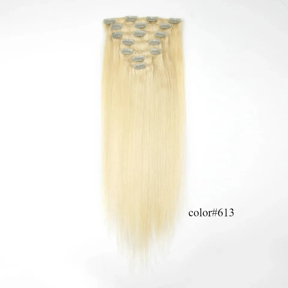 Rebecca Clip In Hair Extensions Human Hair Straight Clip In Blonde P6/613 P8/613 P27/613 P4/27 Color Clip Ins Remy Hair 7Pcs Set