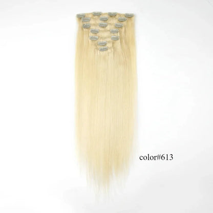 Rebecca Clip In Hair Extensions Human Hair Straight Clip In Blonde P6/613 P8/613 P27/613 P4/27 Color Clip Ins Remy Hair 7Pcs Set