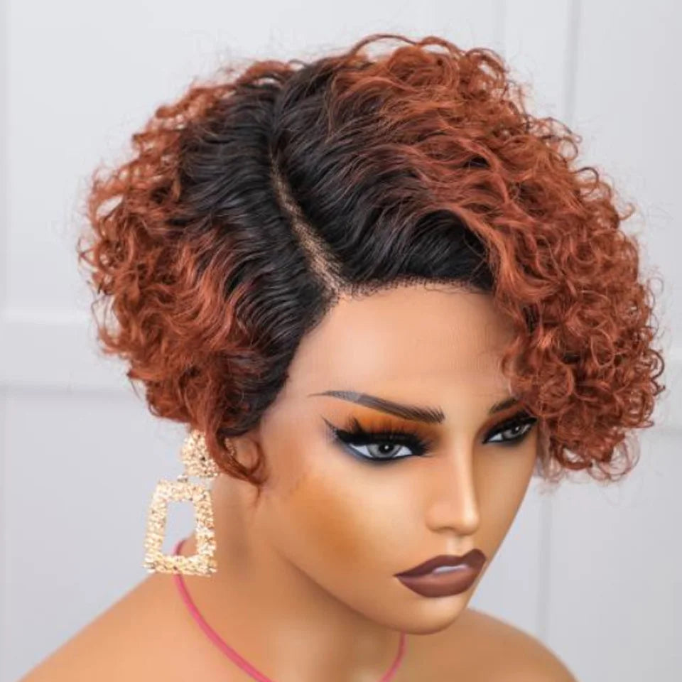 Rebecca Ginger #350 Short Bob Wig Pixie Cut Wig Curly Human Hair Wigs For Women 13x6x1 Lace Front Peruvian Deep Wave Lace Wig