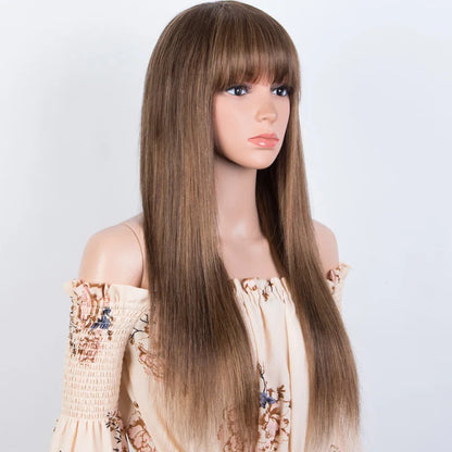 Rebecca Straight Human Hair Wigs With Bangs Full Machine Made Wigs Blonde Wig Colored Wigs P4/30/27 Peruvian Remy Hair Wig