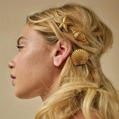 New Fashionable Europe and America Golden Starfish Shell Duckbill Hair Clip for Women Elastic Girl Hair Accessories Headwear