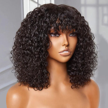 Jerry Curly Short Pixie Bob Cut Human Hair Wigs With Bangs Remy Curly Bob Wigs For Black Women Full Machine Made Wig #1B 1B/99J