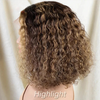 Deep Curly Human Hair Wig for Black Women Highlight Deep Wave T Lace Wigs Middle Part Lace Glueless Wigs Human Hair Water Wave
