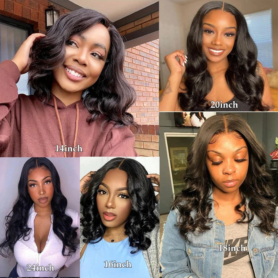 180D Pre Plucked Transparent Swiss Lace Front Human Hair Wig Body Wave Lace Middle Part Short Human hair Wigs For Women