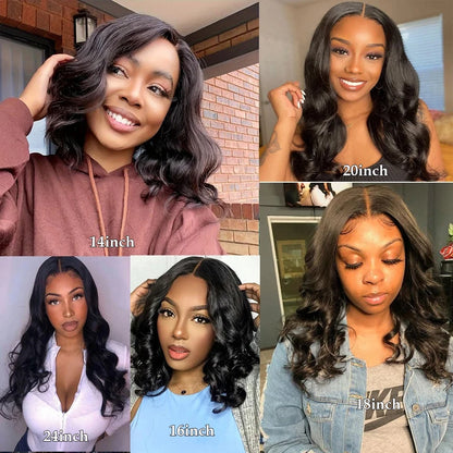 180D Pre Plucked Transparent Swiss Lace Front Human Hair Wig Body Wave Lace Middle Part Short Human hair Wigs For Women