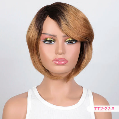 Rebecca Burgundy Short Bob Wig With Bangs Side Part Bob Human Hair Wigs For Black Women Colored 99J Brown Brazilian Hair Wigs