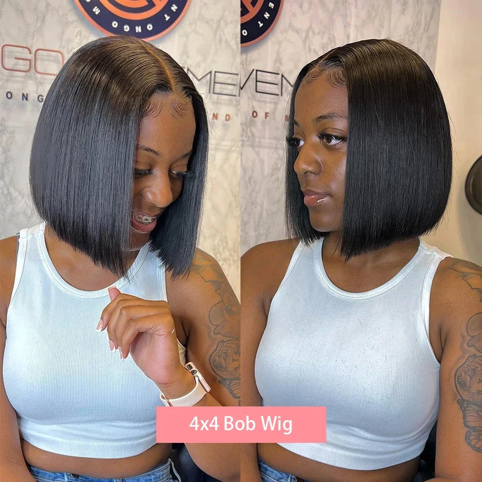 Bob Wig Human Hair 200% Density 13x4 HD Lace Frontal Short Straight Lace Front Bob Wigs For Black Women Human Hair Pre Plucked
