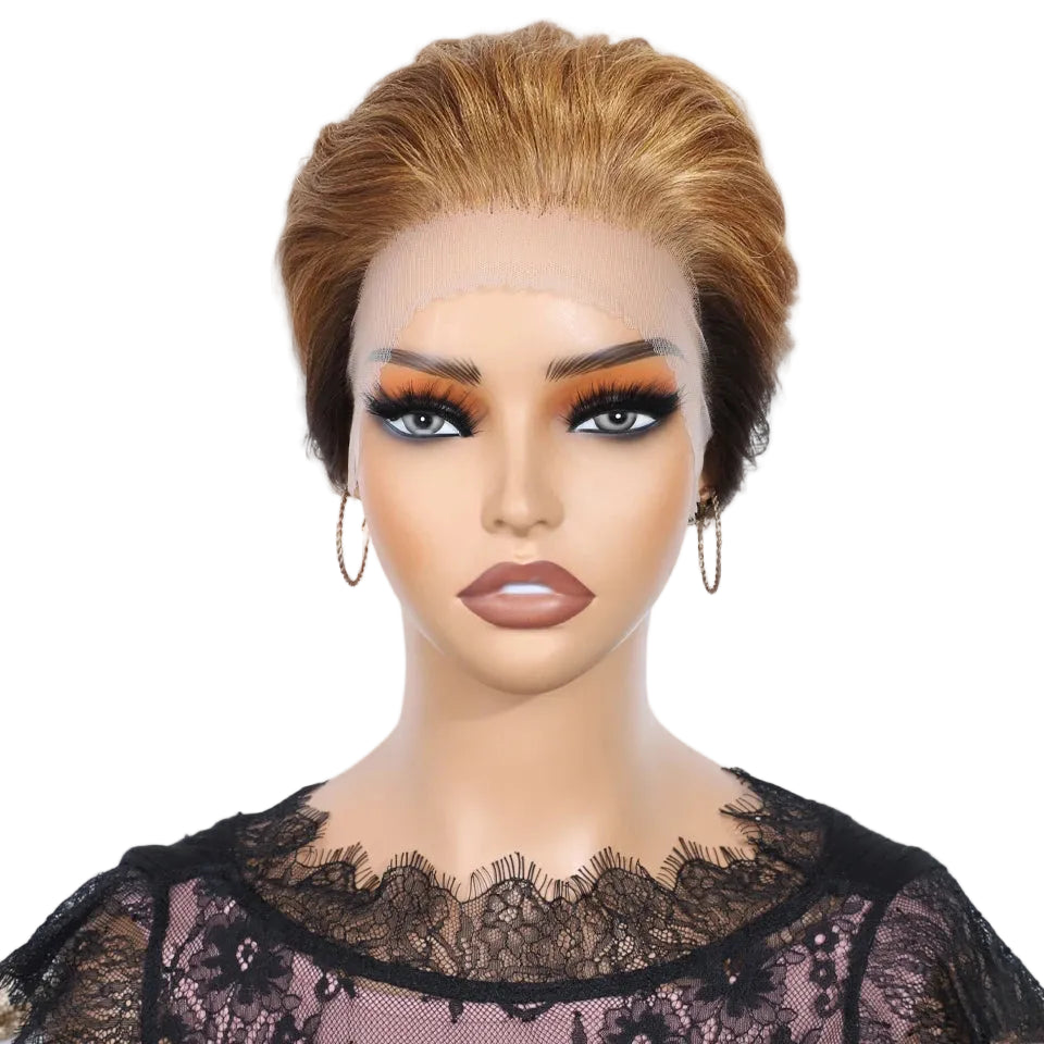 Rebecca Ombre Blonde Short Pixie Cut Slicked Back Bob Lace Front 100% Human Hair Wig For Women Brazilian Remy Hair Daily Wigs