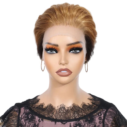 Rebecca Ombre Blonde Short Pixie Cut Slicked Back Bob Lace Front 100% Human Hair Wig For Women Brazilian Remy Hair Daily Wigs