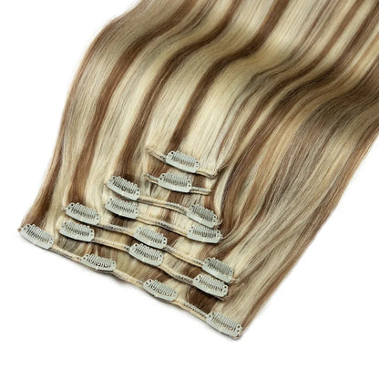 Rebecca Clip In Hair Extensions Human Hair Straight Clip In Blonde P6/613 P8/613 P27/613 P4/27 Color Clip Ins Remy Hair 7Pcs Set