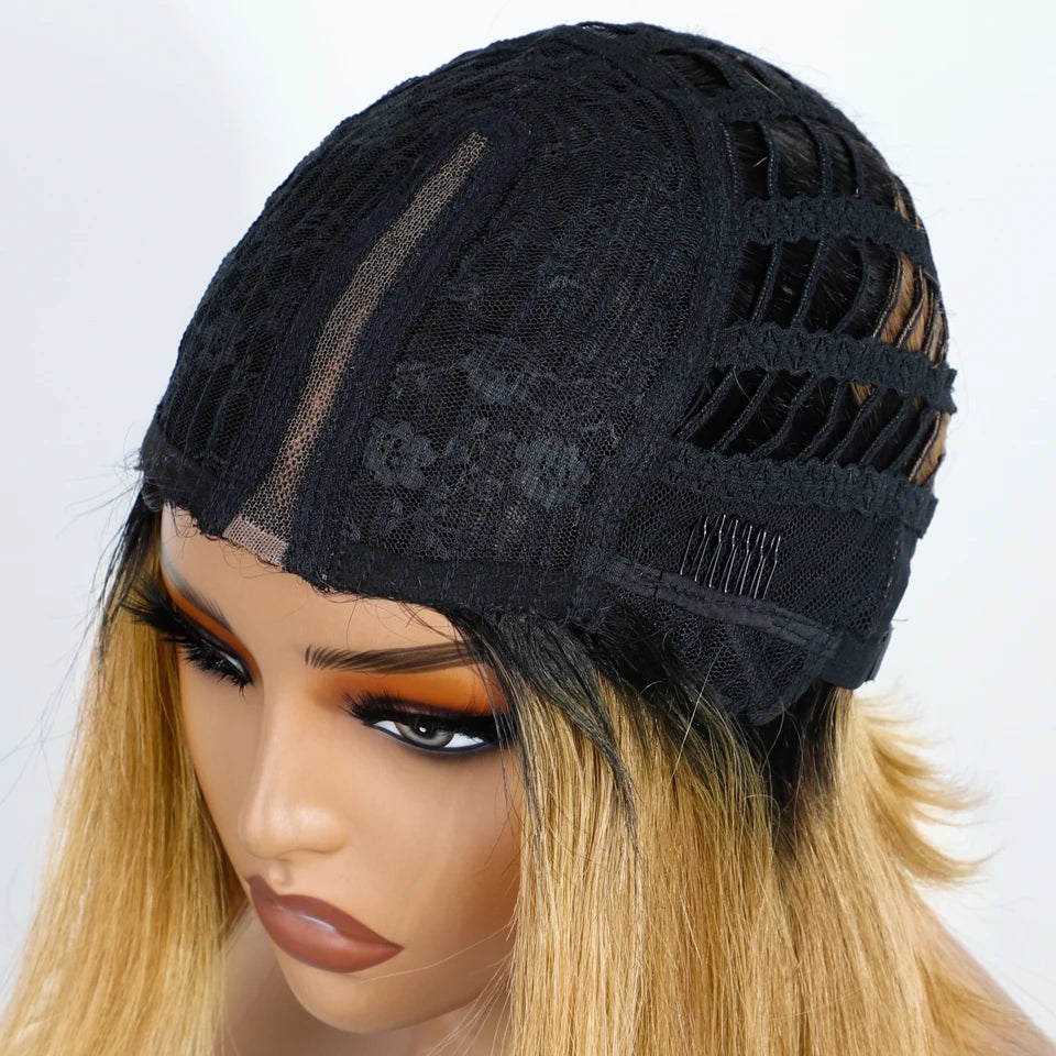 Rebecca Ombre Blonde Short Straight Bob 4x1 Part Lace 100% Human Hair Wigs For Women Glueless Brazilian Remy Hair Colored Wig
