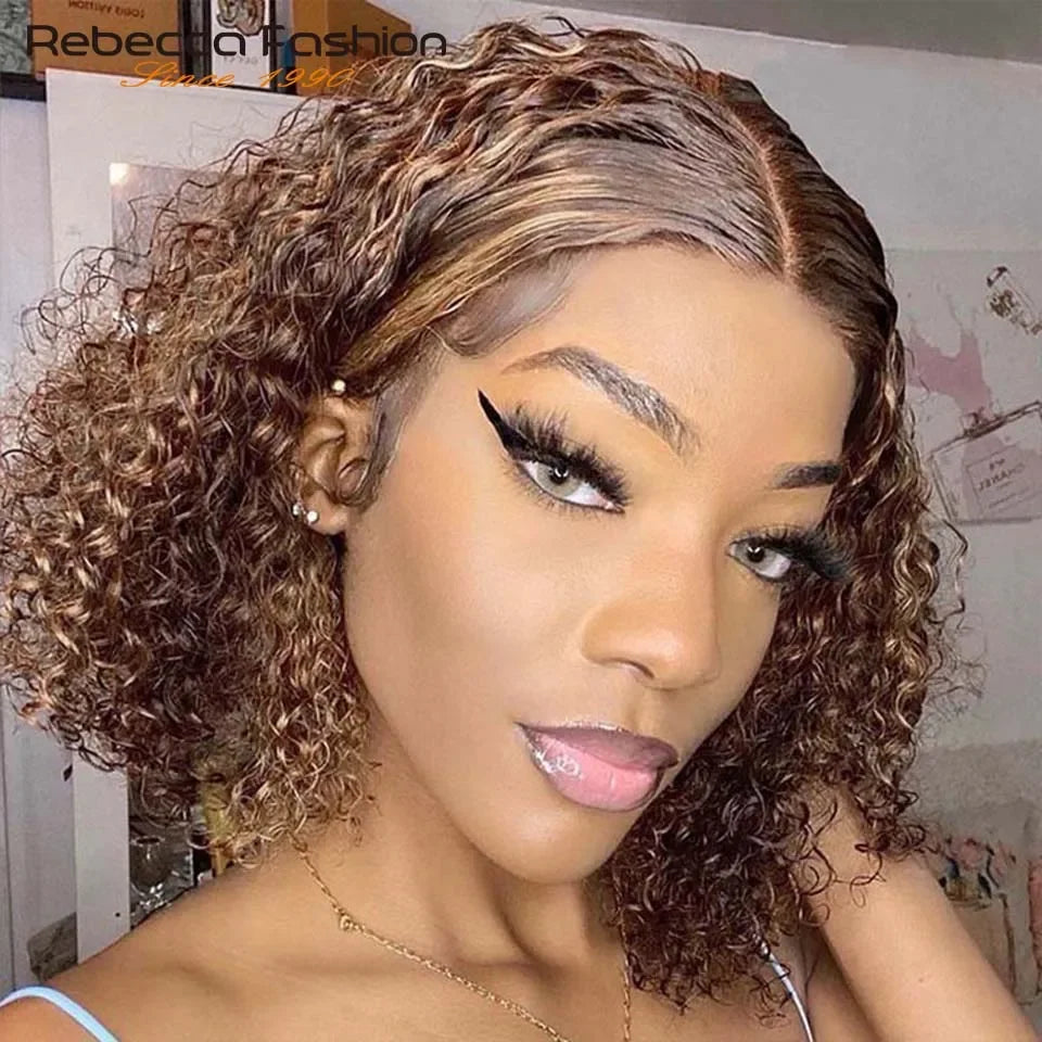 Deep Curly Human Hair Wig for Black Women Highlight Deep Wave T Lace Wigs Middle Part Lace Glueless Wigs Human Hair Water Wave