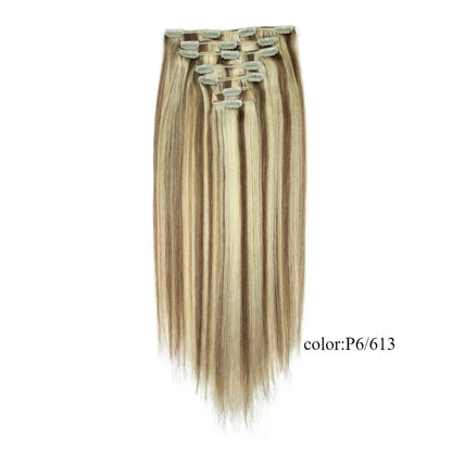 Honey Blonde#613 Human Hair 7 Pcs Clips In Extensions Straight Double Weft Hair Extensions For Women Brazilian Remy Hair 24"
