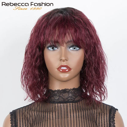 QVR Kinky Curly Human Hair Wig with Bangs Fluffy Afro Curly Bob Wig for Women Wear and Go Glueless Curly Wigs for Black Women