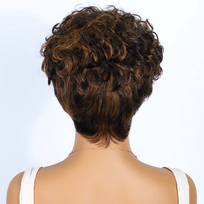 Rebecca Brown P1B/30 Short Pixie Cut Curly 100% Human Hair Wig For Women Brazilian Remy Hair Colored Side Part Full Machine Wigs