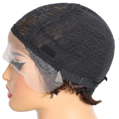Rebecca Fashion P4/30 Short Pixie Cut Straight Bob Lace Front 100% Human Hair Wigs Brazilian Remy Natural Hair Slick Back Wigs