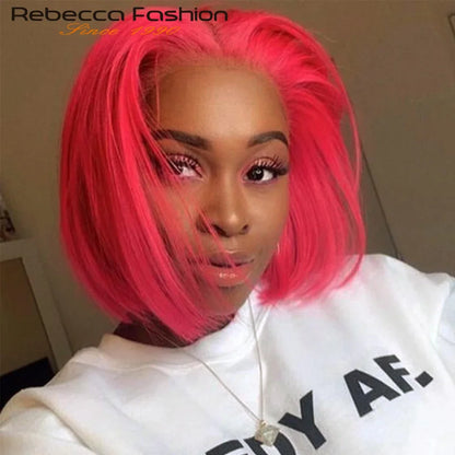 Rose Pink Hair Bob Wig Straight Human Hair Wig Human Hair Blonde 613 Lace Front Wig 100% Human Hair 180% Density Brazilian Hair