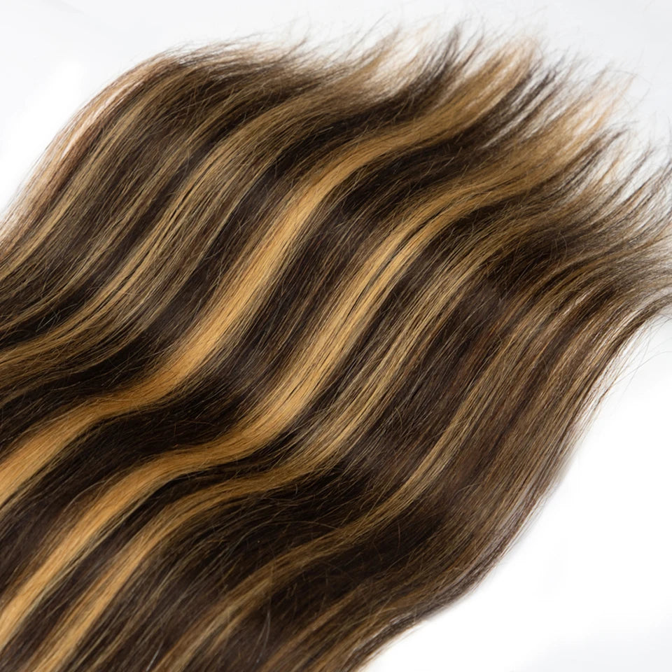 Clip In Hair Extensions Human Hair Clip In For Women Straight Double Weft Hair Extensions 7pcs/Set P4/27 Brown Honey Blonde 613