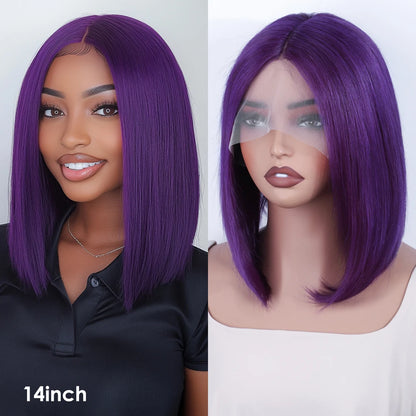 Rebecca Ombre Pink Transparent Short T Lace Bob Human Hair Wigs Peruvian Straight 13x5x1 Lace Front Wig For Women Pre Plucked